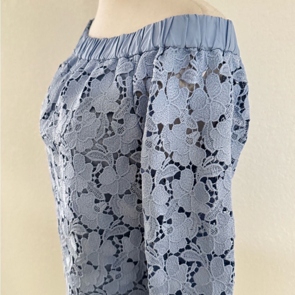 Robert Rodriguez Lace Elasticized Off The Shoulder Neck Line‎ Light Blue Size 4